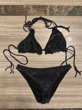 Ramy Brook Sparkle Black Tie Bikini Set
